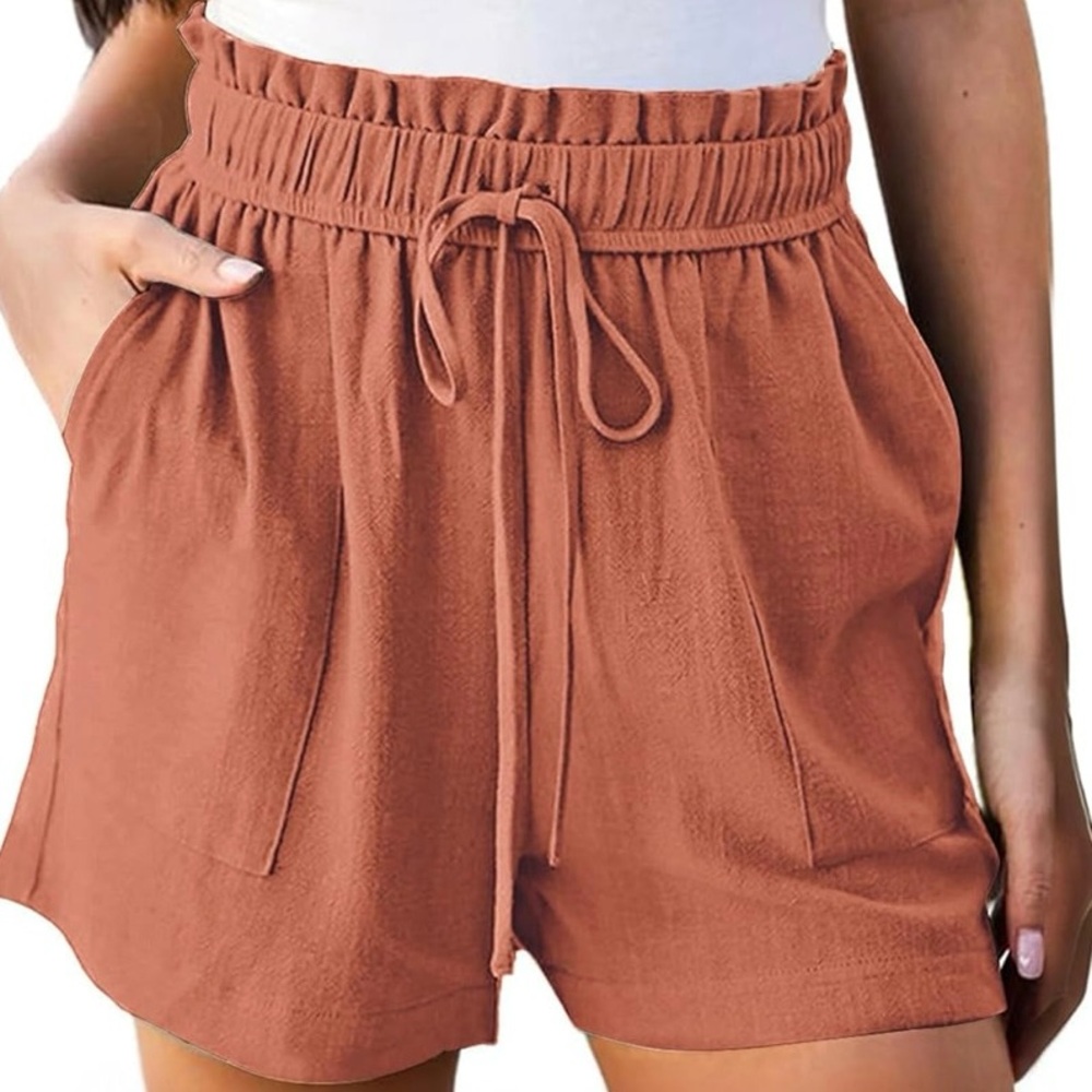 Hody Lovy Linen Blend Shorts Rust Orange Size M NWT